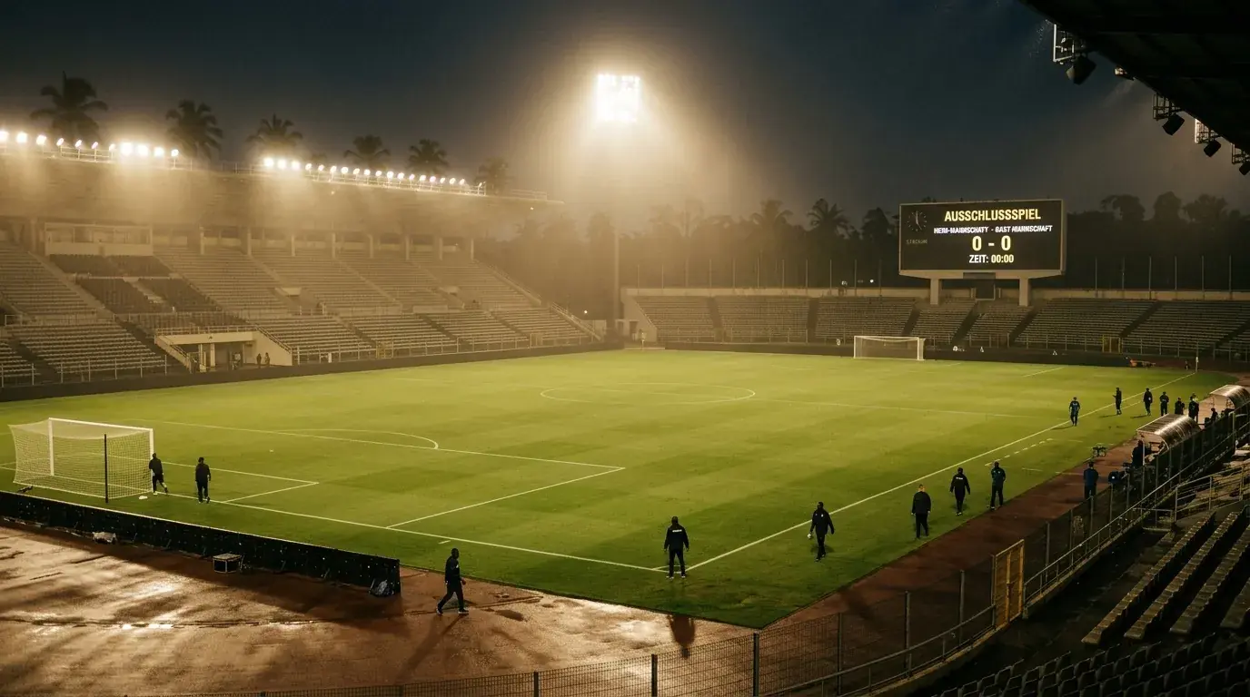 Nächtliches WM-Stadion in Miami vor einem K.-o.-Spiel bei tropischer Atmosphäre