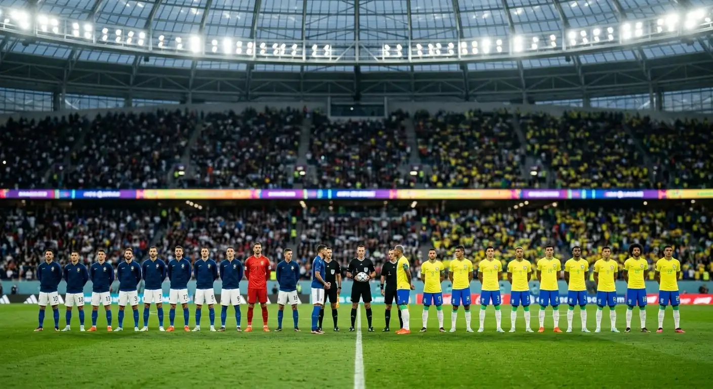 Zwei Weltklasse-Fussballteams stehen sich vor dem Anpfiff eines WM-Halbfinals gegenüber