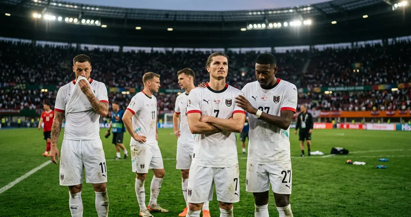 Österreichische Nationalspieler nach dem Spiel auf dem Rasen