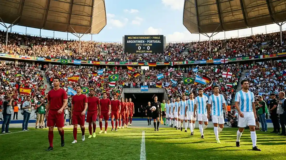 Zwei Nationalteams betreten vor dem WM-Finale das Spielfeld eines grossen Stadions