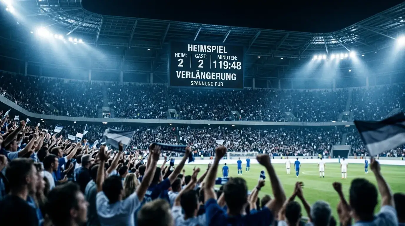 Anzeigetafel in einem WM-Stadion zeigt die Nachspielzeit in der Verlängerung