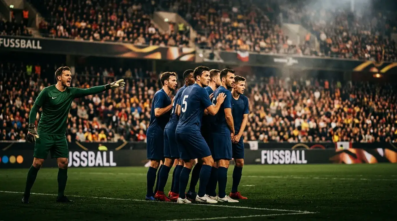 Torhüter und Abwehrspieler organisieren die Defensive in Unterzahl bei einem WM-Spiel