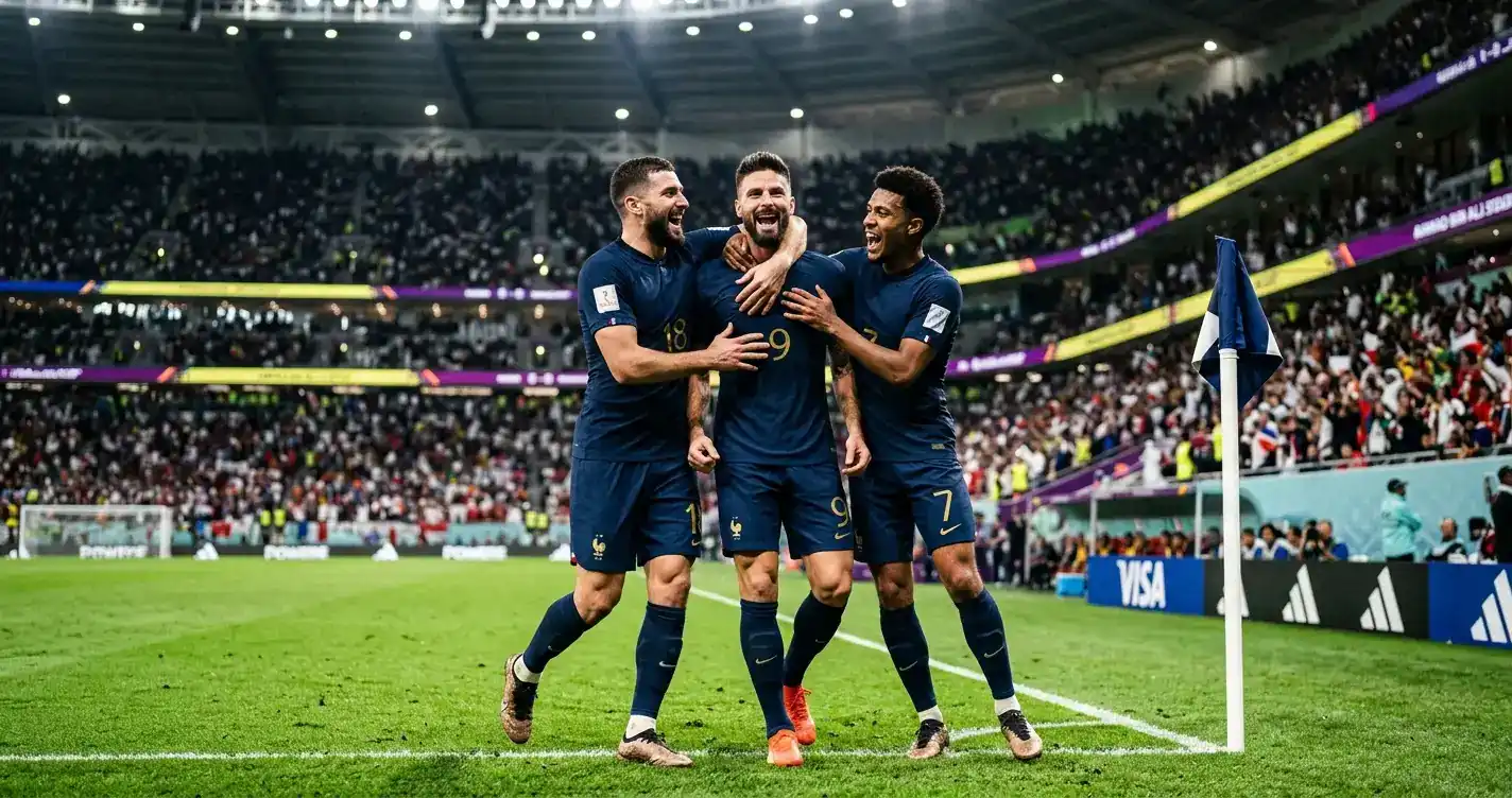 Französische Nationalspieler bejubeln einen Treffer beim 3:0 gegen den Irak