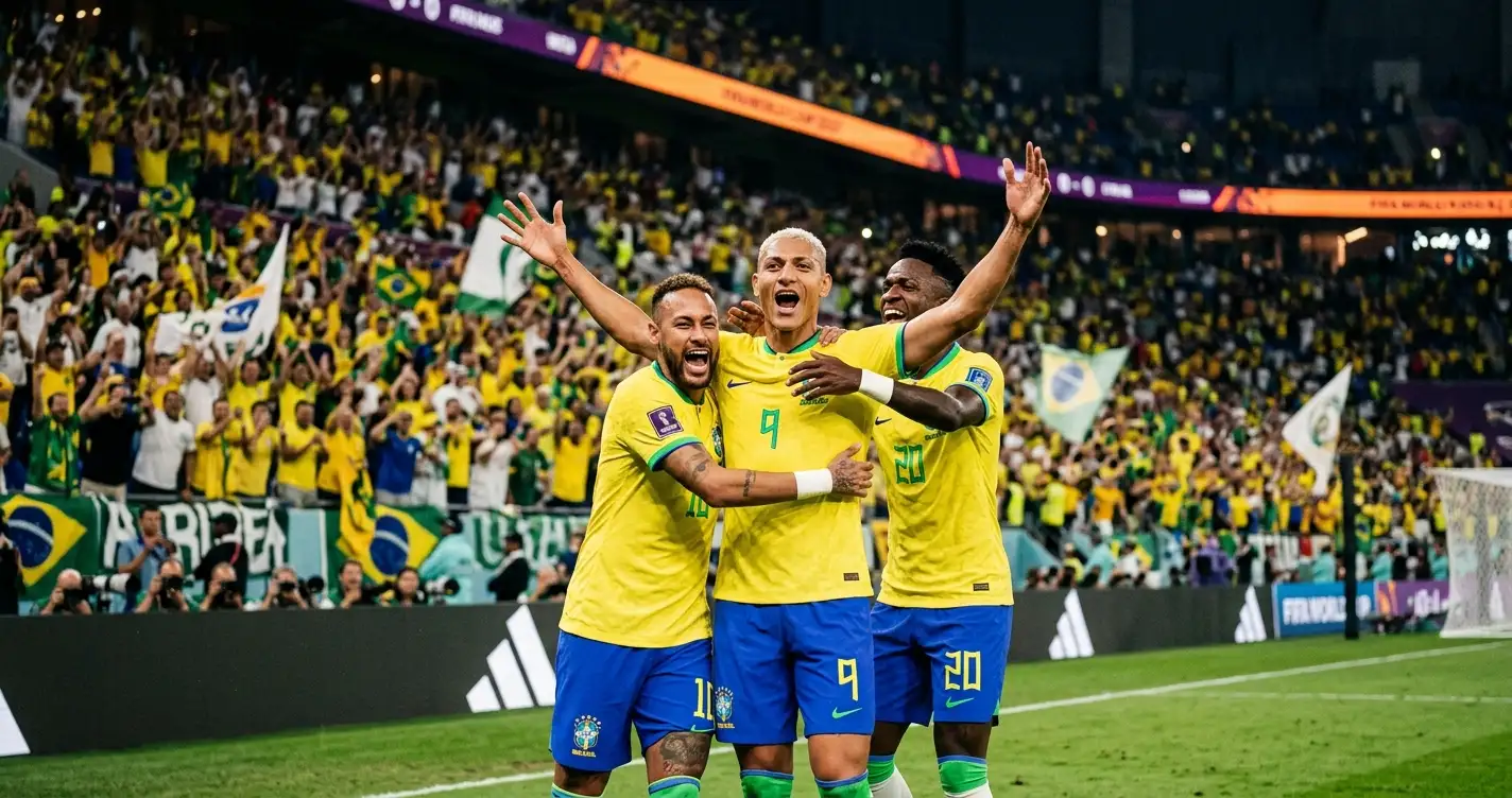 Brasilianische Nationalspieler bejubeln einen späten WM-Treffer
