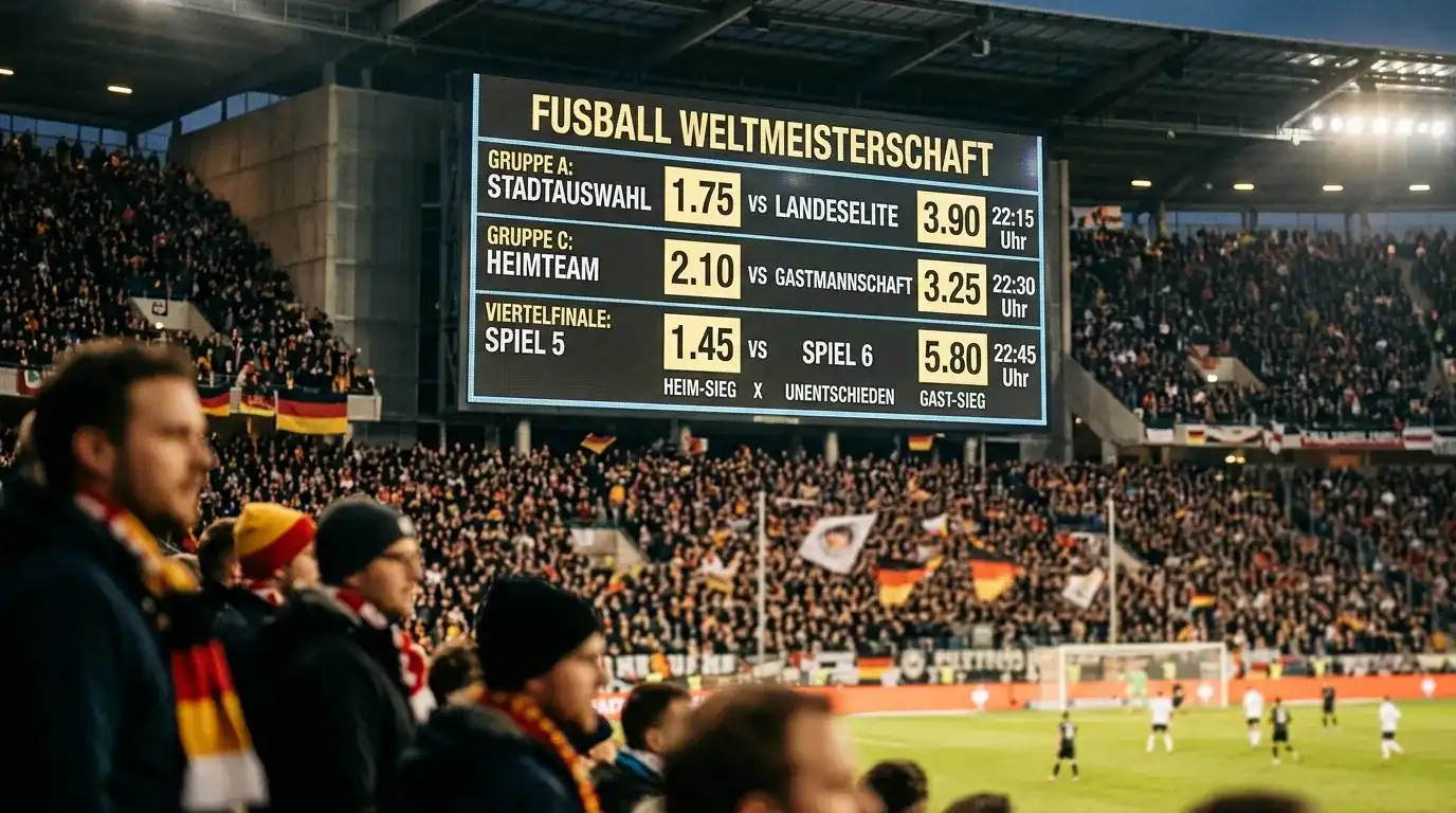 Stadion-Anzeigetafel mit Quoten zu drei WM-Sechzehntelfinals am Abend
