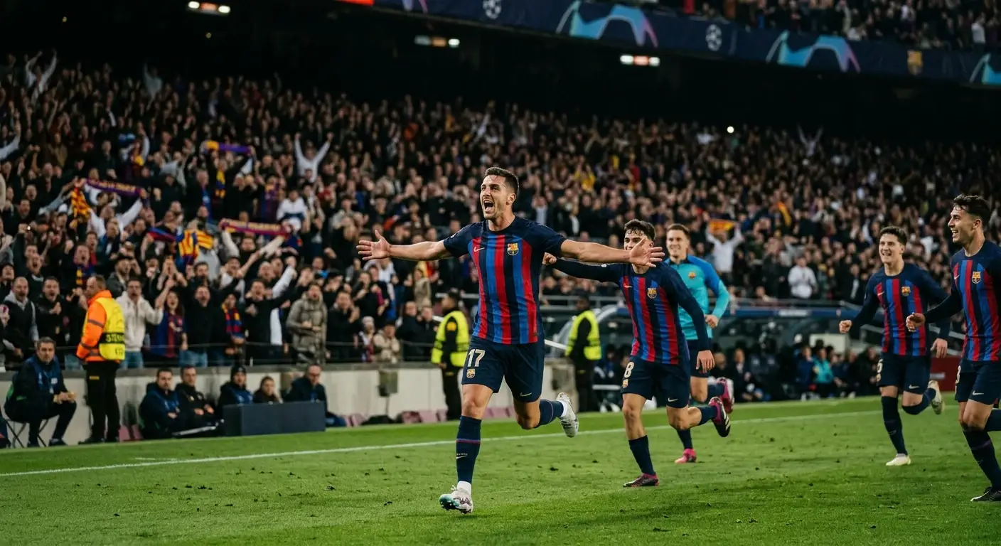 Spieler jubelt vor der Fankurve nach einem entscheidenden Tor im WM-Viertelfinale
