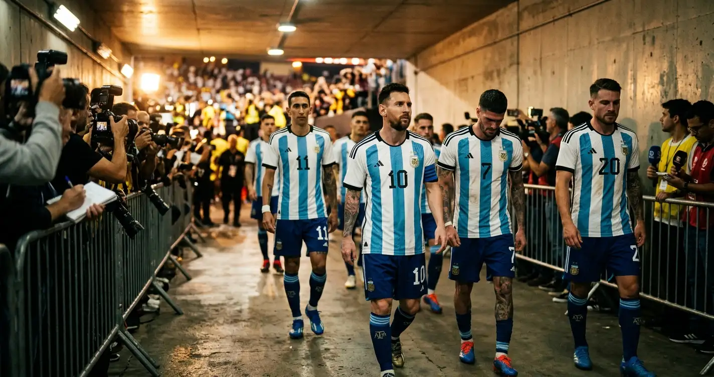 Argentinische Nationalspieler in der Mixed Zone nach einem Sieg